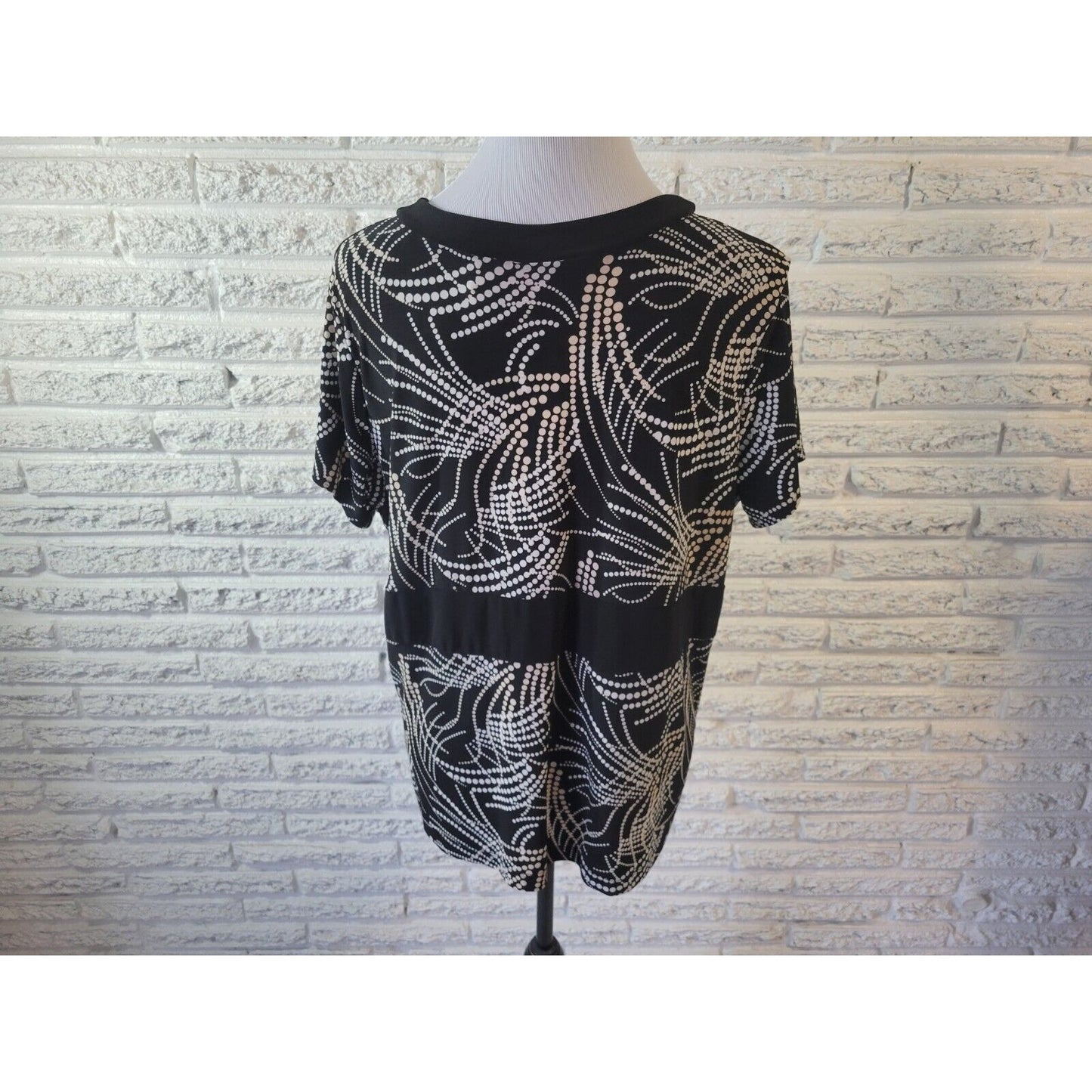 Worthington Womens Top 1X Plus Short Sleeve Black Geometric Career Casual