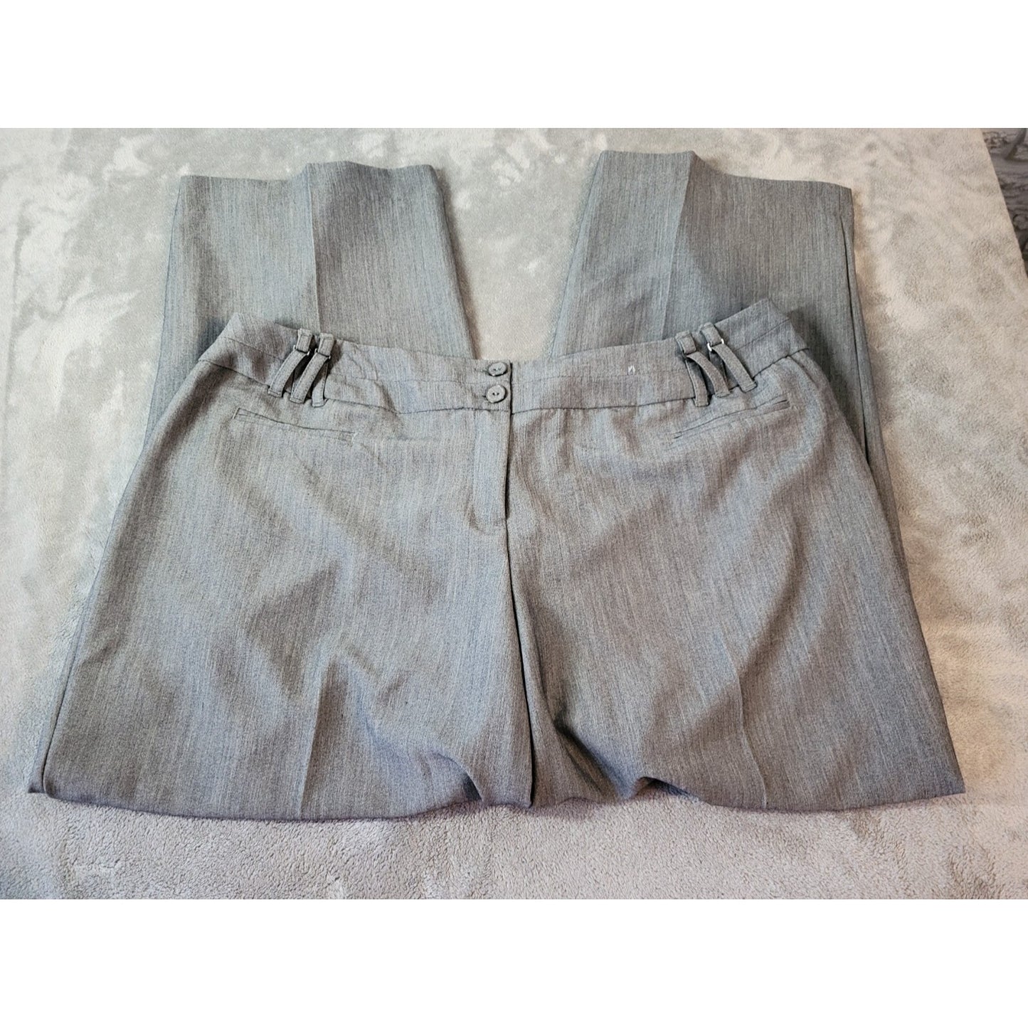 Cato Women Pants 22WP Petite Plus Wide Leg Gray Poly Blend Zip Fly Slash Pockets