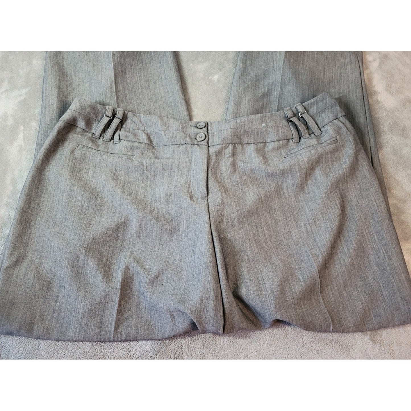 Cato Women Pants 22WP Petite Plus Wide Leg Gray Poly Blend Zip Fly Slash Pockets