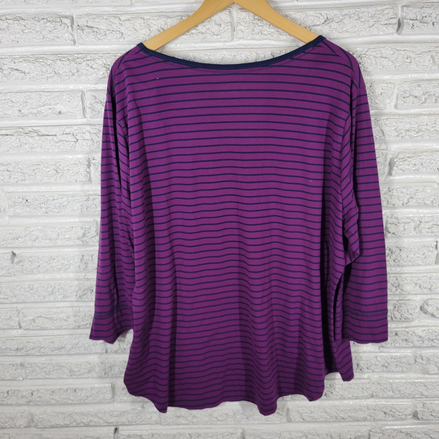 Riders by Lee Womens Top 3X Plus Tee 3/4 Sleeve Purple Stripe Poly Blend Comfy