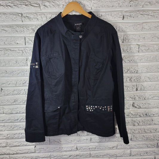 Lane Bryant Women Jacket 26 28 Black Cotton Blend Full Zip Snaps Studded Pockets
