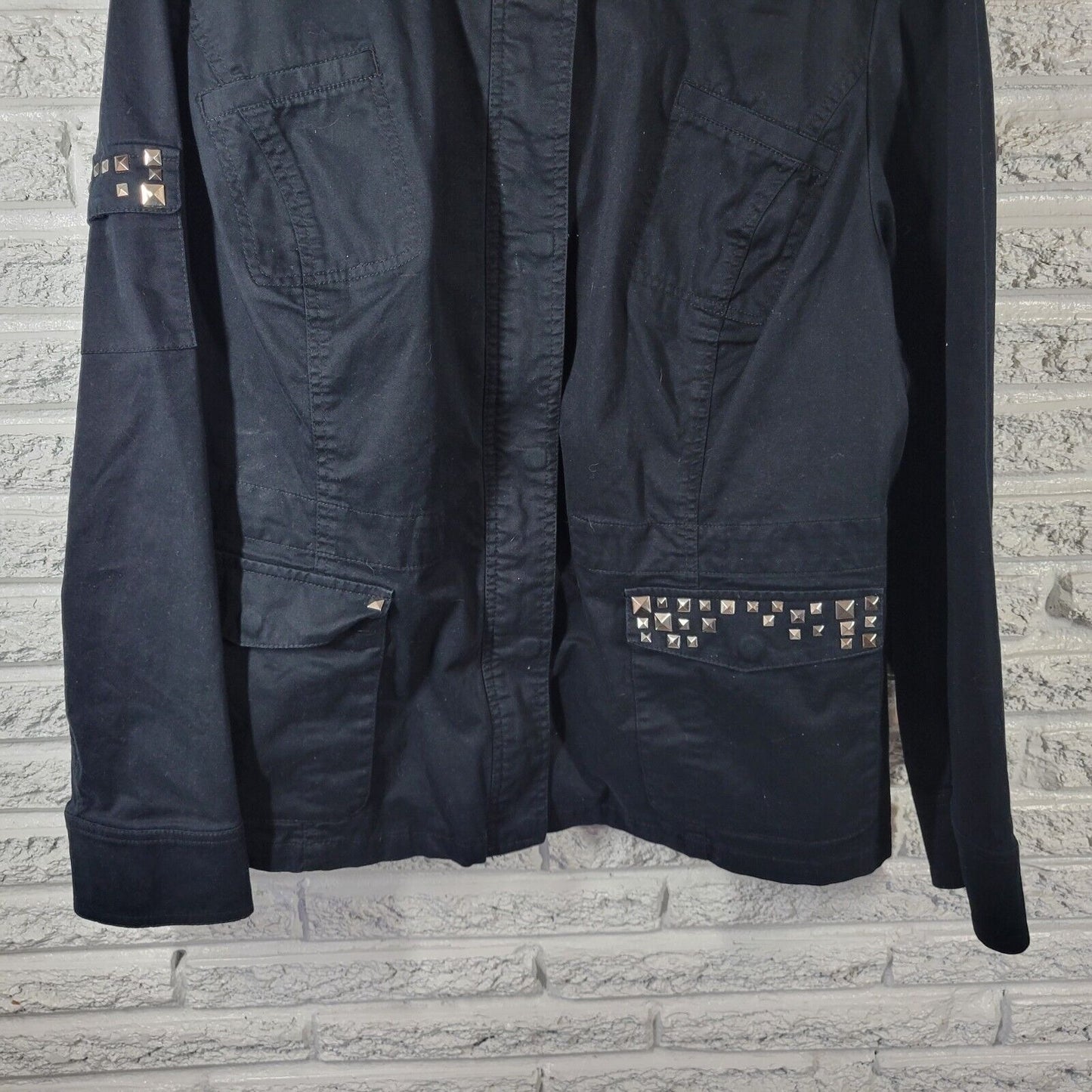 Lane Bryant Women Jacket 26 28 Black Cotton Blend Full Zip Snaps Studded Pockets