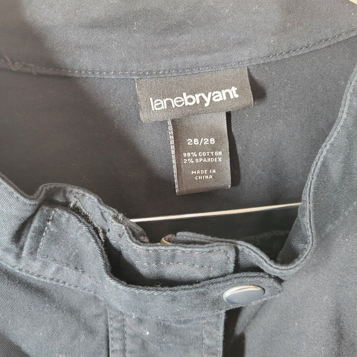 Lane Bryant Women Jacket 26 28 Black Cotton Blend Full Zip Snaps Studded Pockets