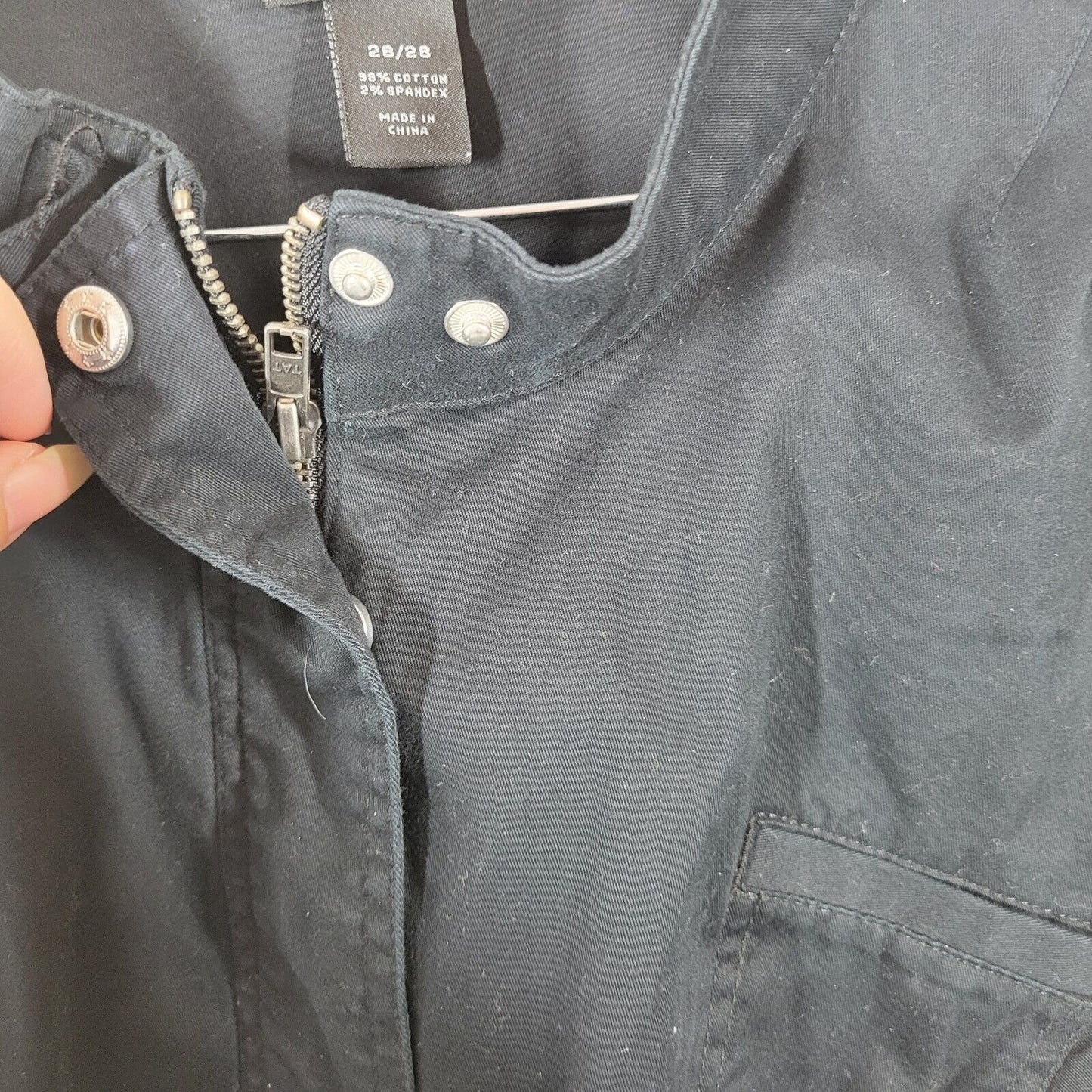 Lane Bryant Women Jacket 26 28 Black Cotton Blend Full Zip Snaps Studded Pockets