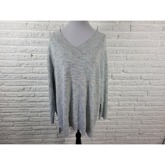 Croft Barrow Womens Sweater 3X Plus Long Sleeve Blue Marled Speckle Cotton Blend