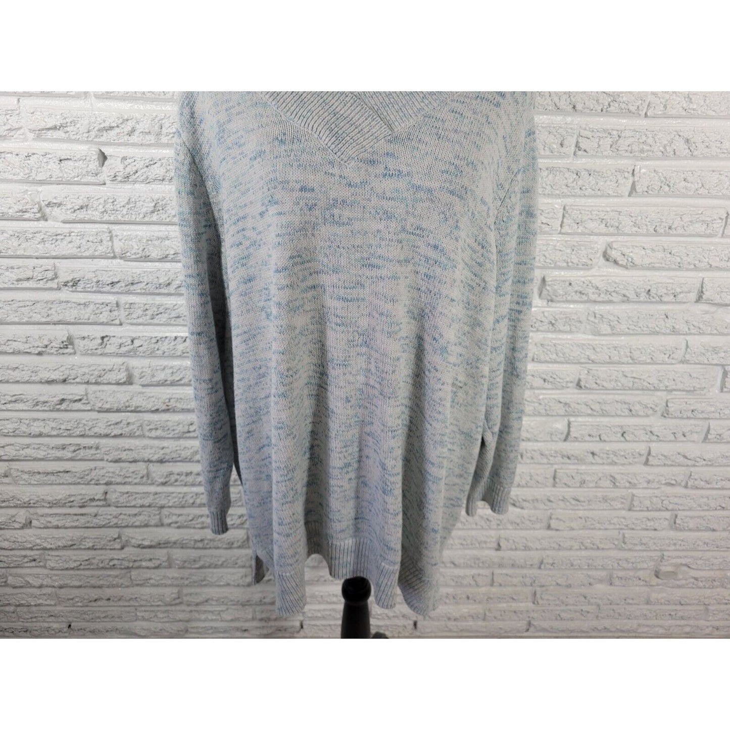 Croft Barrow Womens Sweater 3X Plus Long Sleeve Blue Marled Speckle Cotton Blend