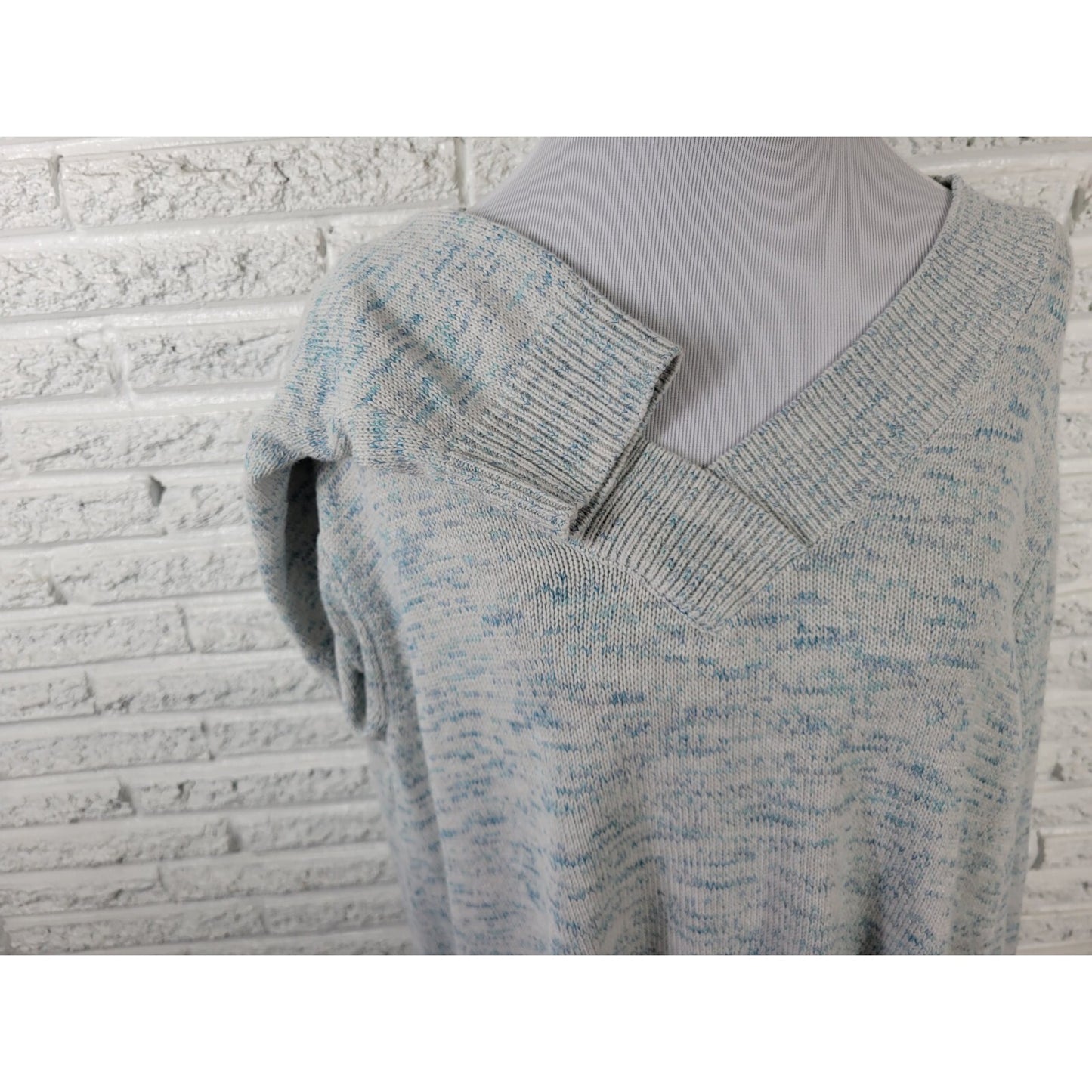 Croft Barrow Womens Sweater 3X Plus Long Sleeve Blue Marled Speckle Cotton Blend