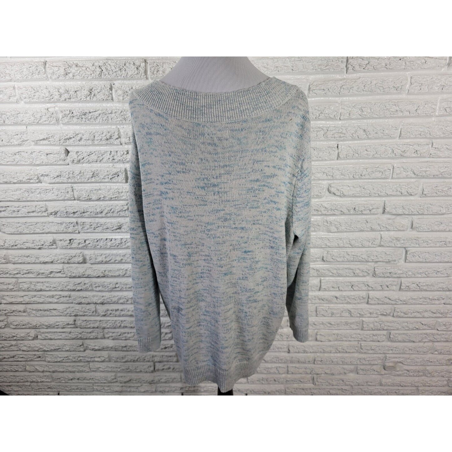 Croft Barrow Womens Sweater 3X Plus Long Sleeve Blue Marled Speckle Cotton Blend