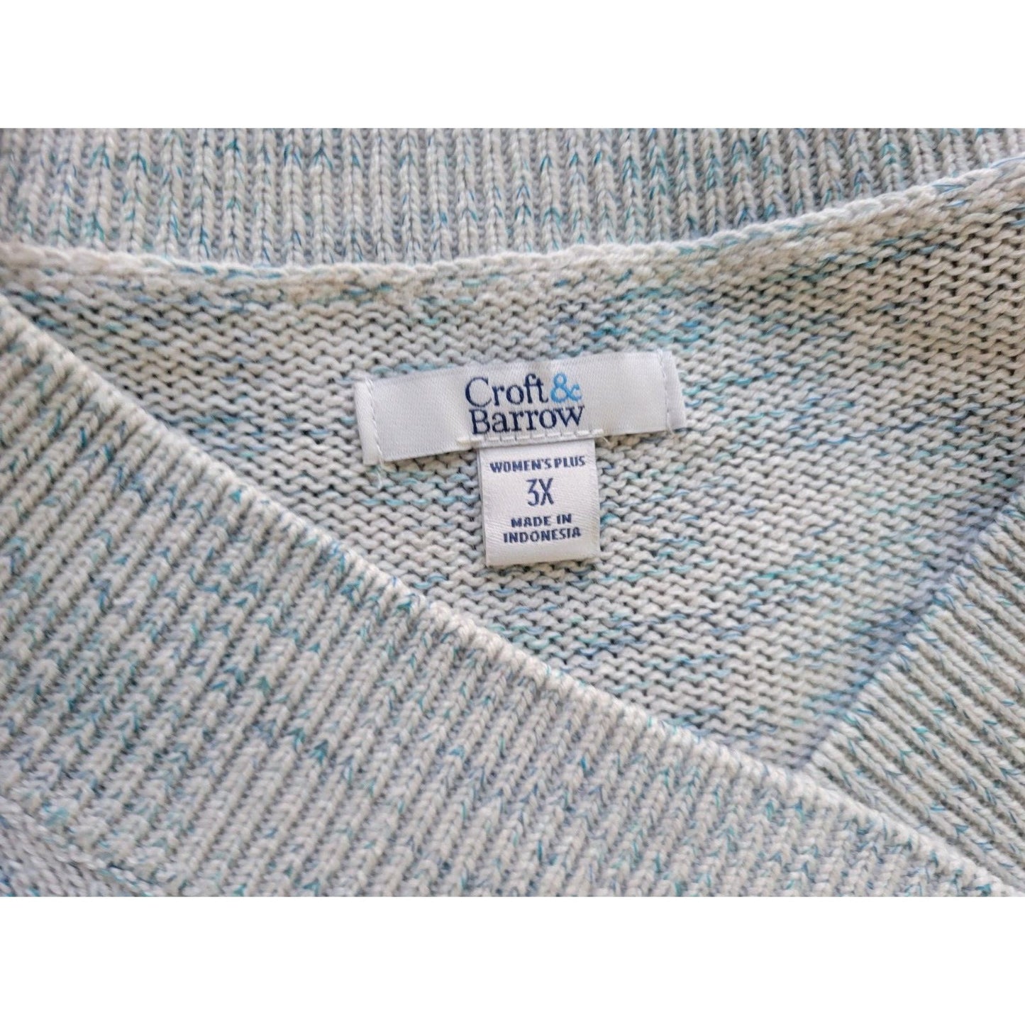 Croft Barrow Womens Sweater 3X Plus Long Sleeve Blue Marled Speckle Cotton Blend