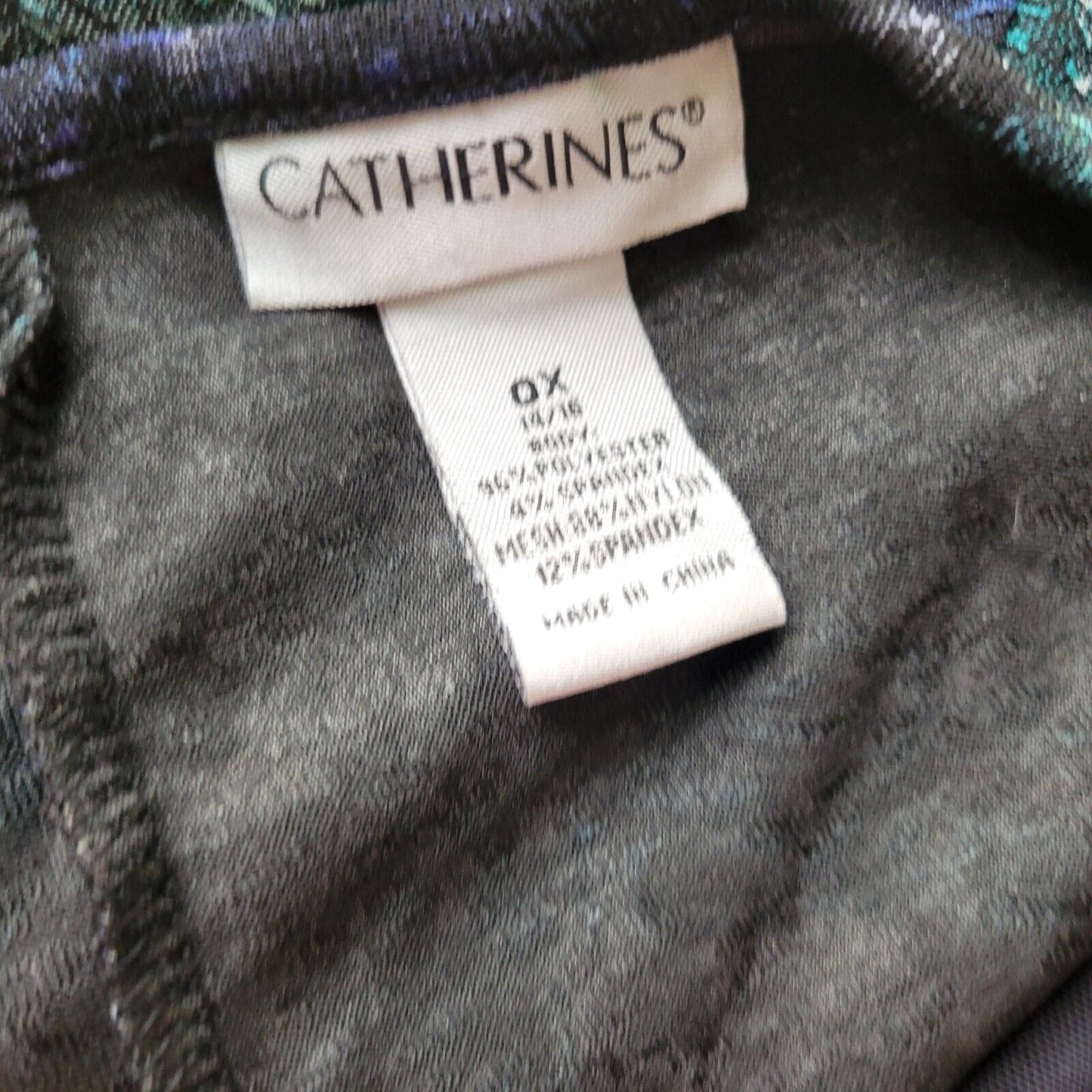 Catherines Womens Top 0X 14 16 Tunic 3/4 Sleeve Mesh Hem Blue Black Plaid Office