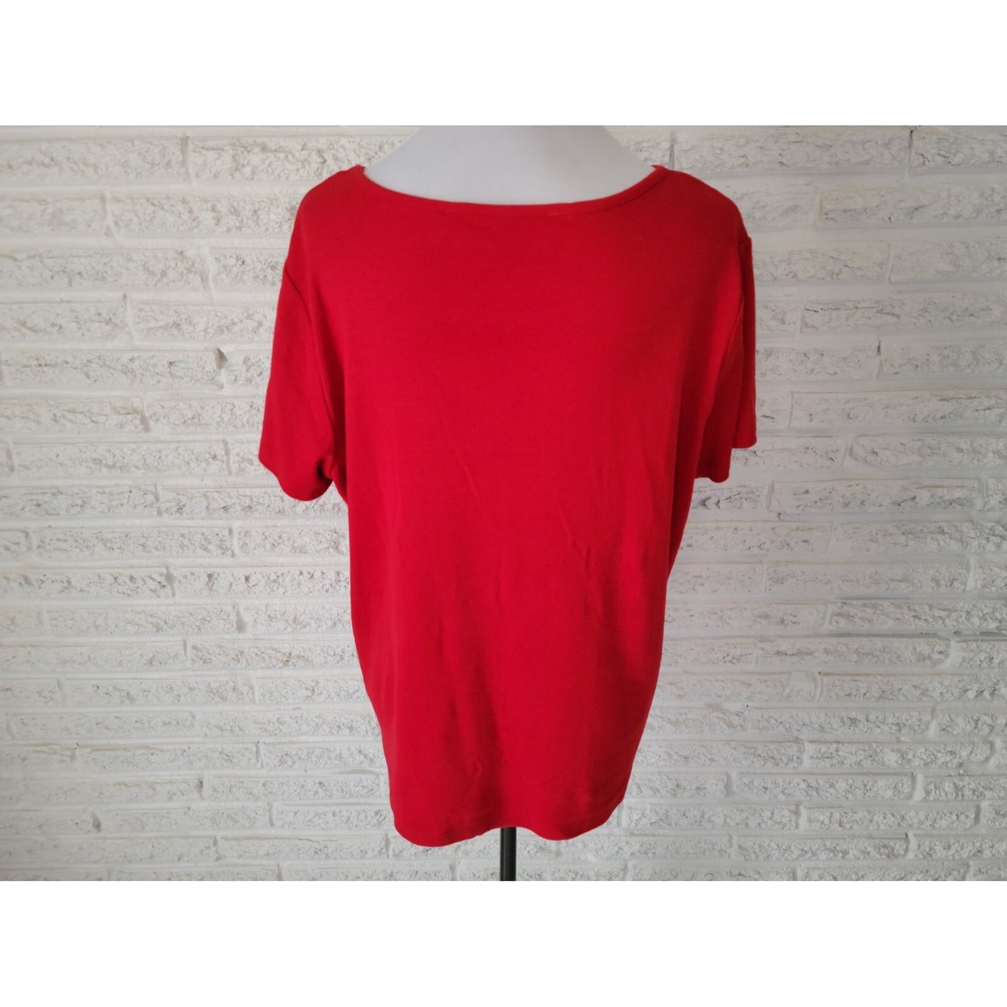 Rafaella Womens Top XXL Plus Tee Short Sleeve Knit Cotton Beads Red Boat Neck