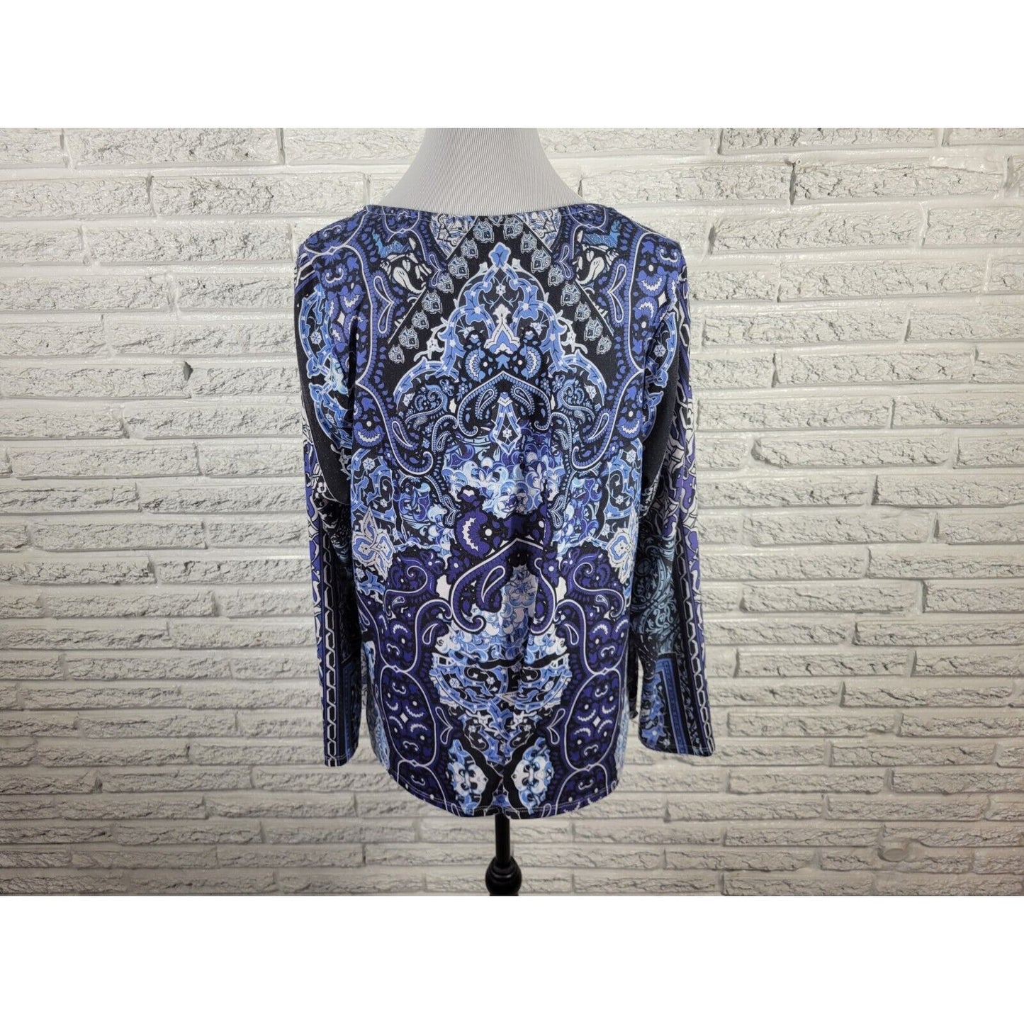 Apt 9 Womens Top 1X Long Sleeve Blue Mandala Layered Studded Office Casual