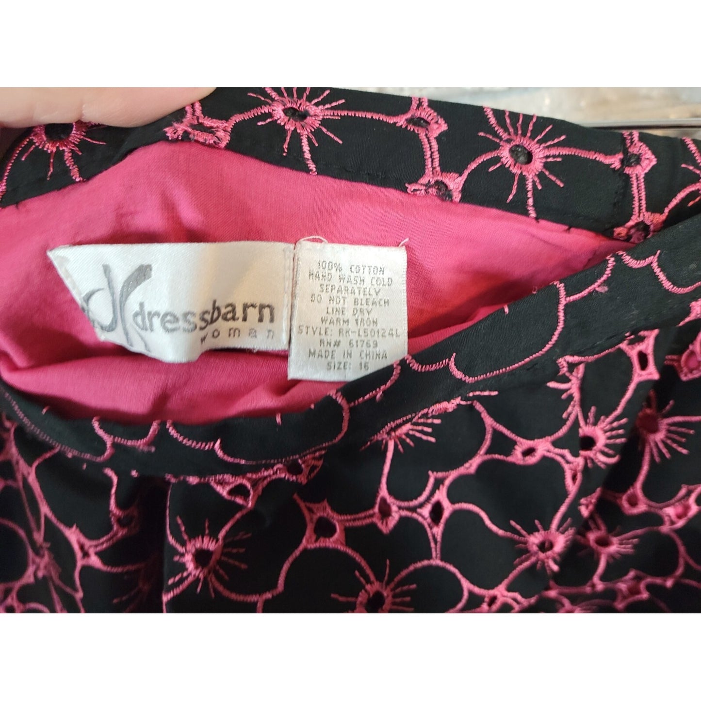 Dress Barn Womens Skirt 16 Mini ALine Black Pink Floral Eyelet Office Casual