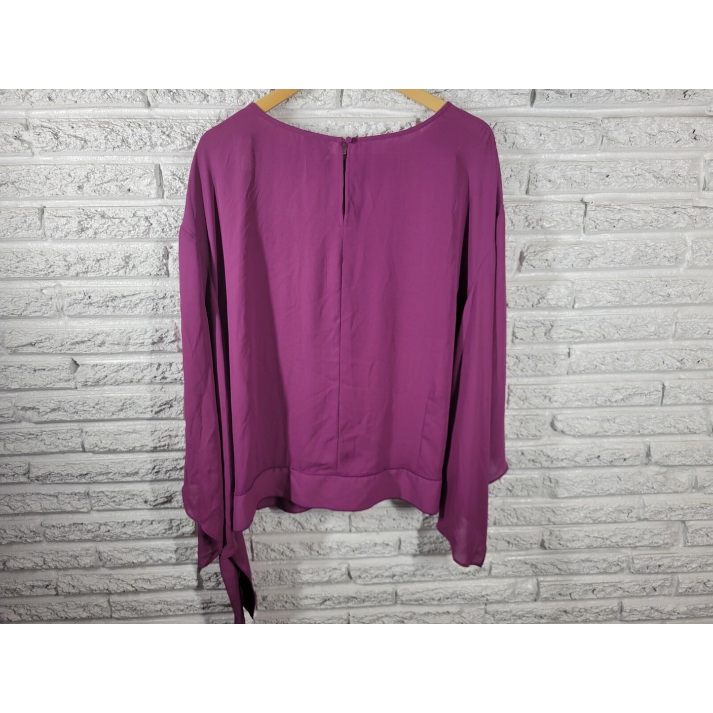 Worthington Women Top 2X Plus Asymmetric Sleeve Purple Tie Hem Keyhole Polyester