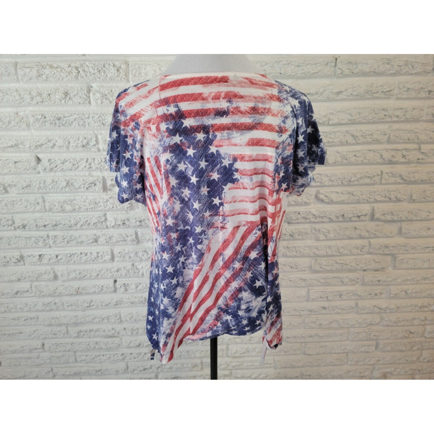 Patriotic BLEU Womens Top XL Tee Fourth of July Flag Studded Casual Cap Sleeve