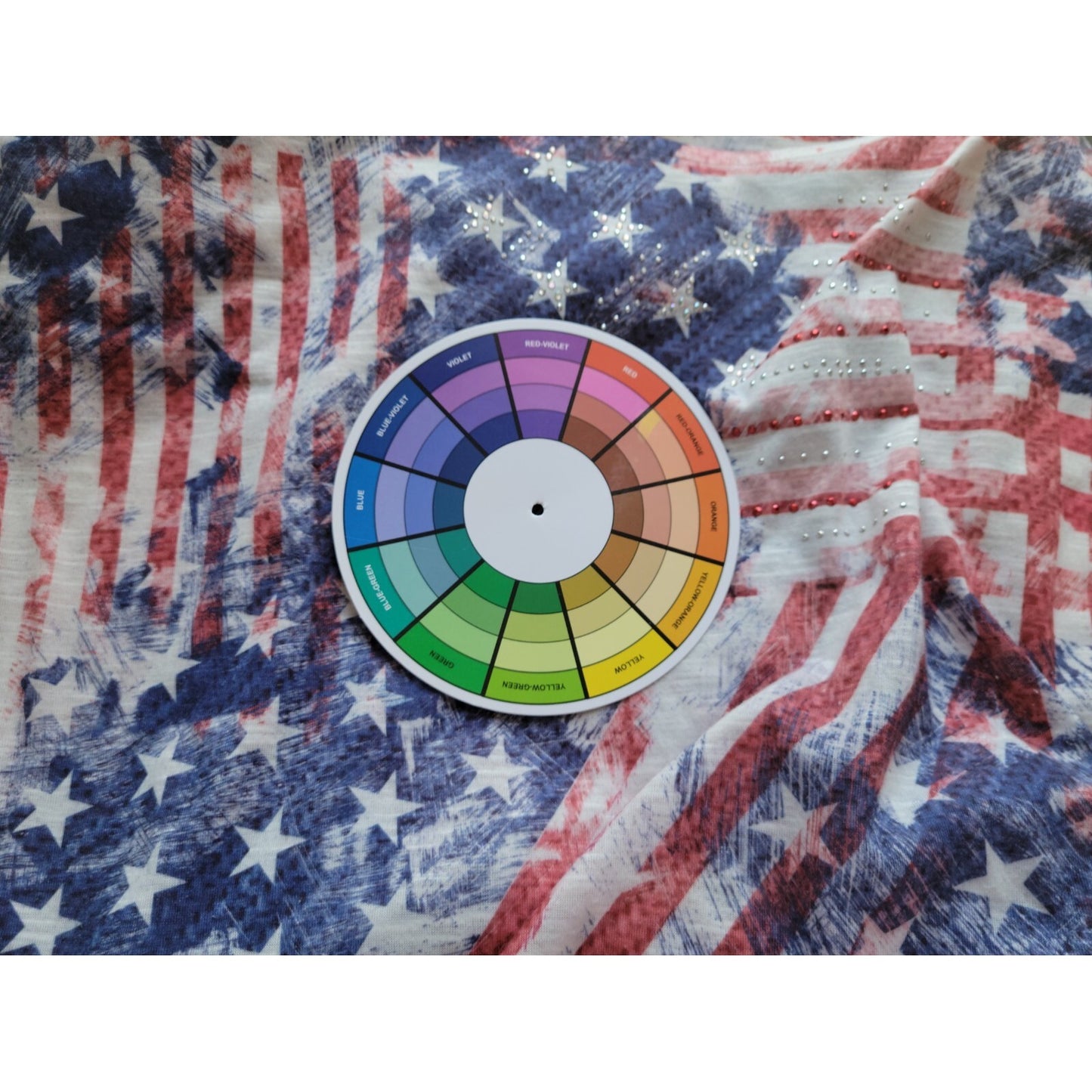 Patriotic BLEU Womens Top XL Tee Fourth of July Flag Studded Casual Cap Sleeve