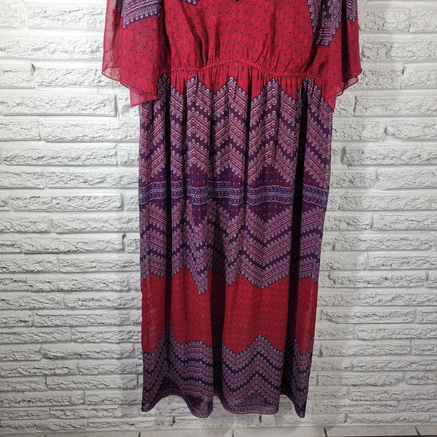 Enfocus Womens Dress 20W Plus Midi Sheath Sheer Sleeve Purple Red Geometric