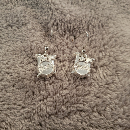 Drum Set Womens Earrings One Pair Music Silver Tone Alloy Band Percussion Dangle