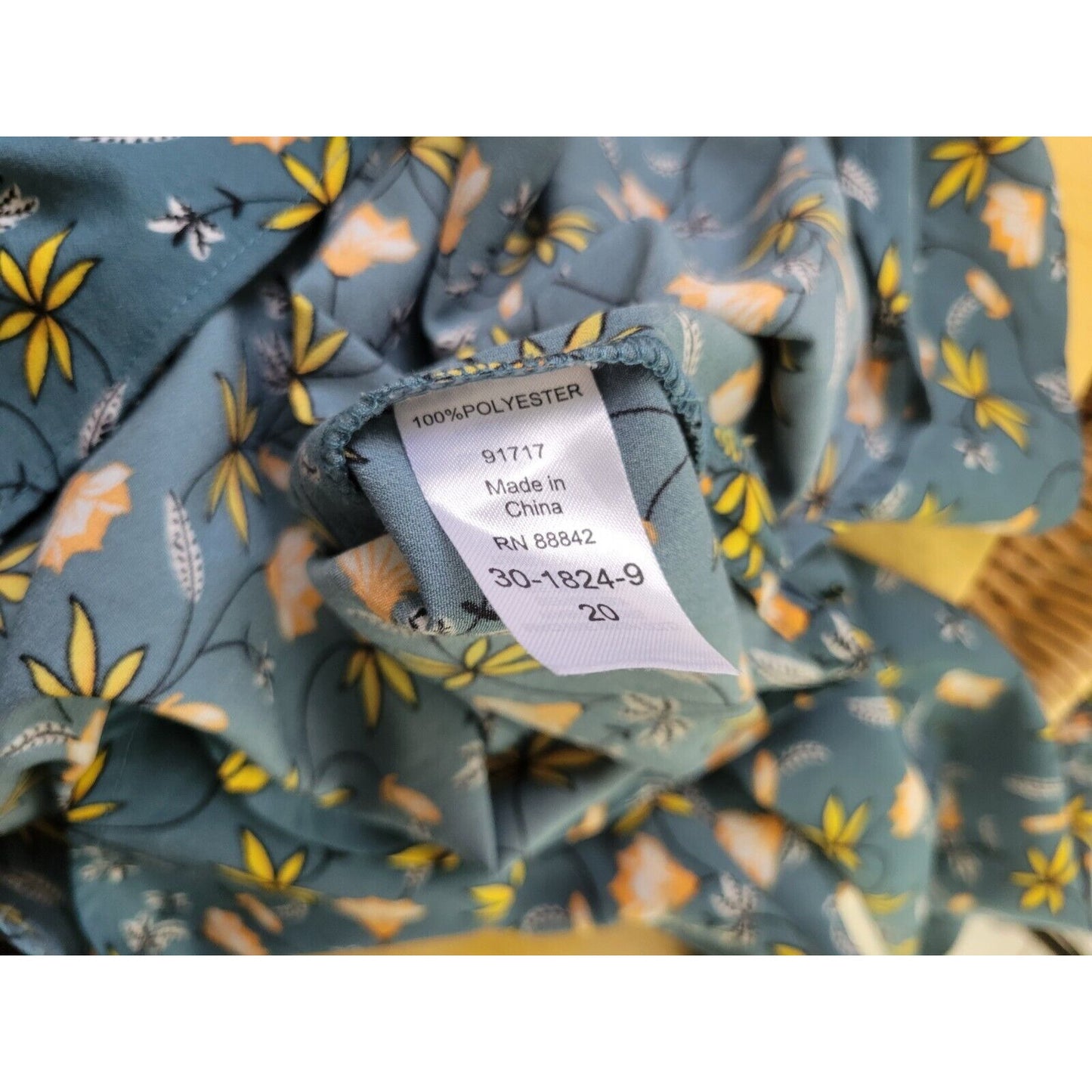 Ellos Womens Top 20 Plus Pullover Long Bell Sleeve Blue Yellow Floral Polyester