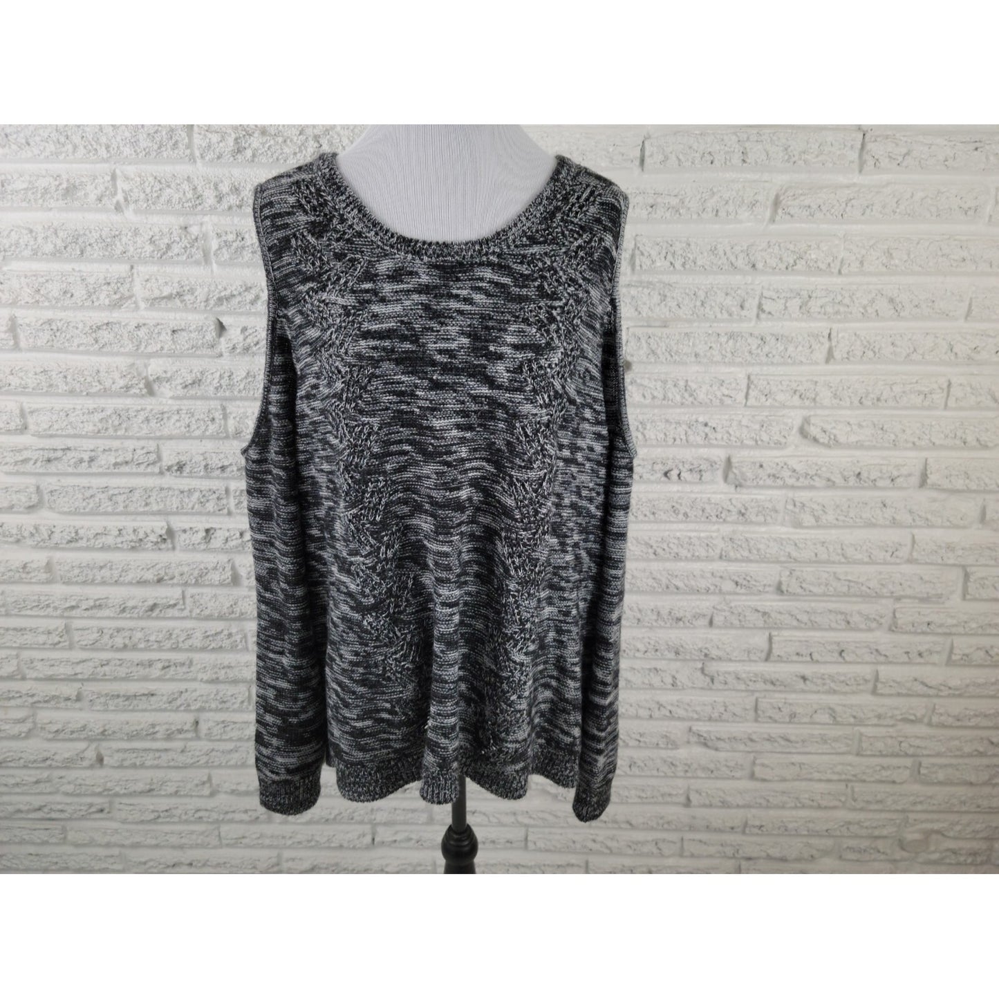 Woman Within Women Sweater 2X Plus Pullover Cold Shoulder Acrylic Black Marled