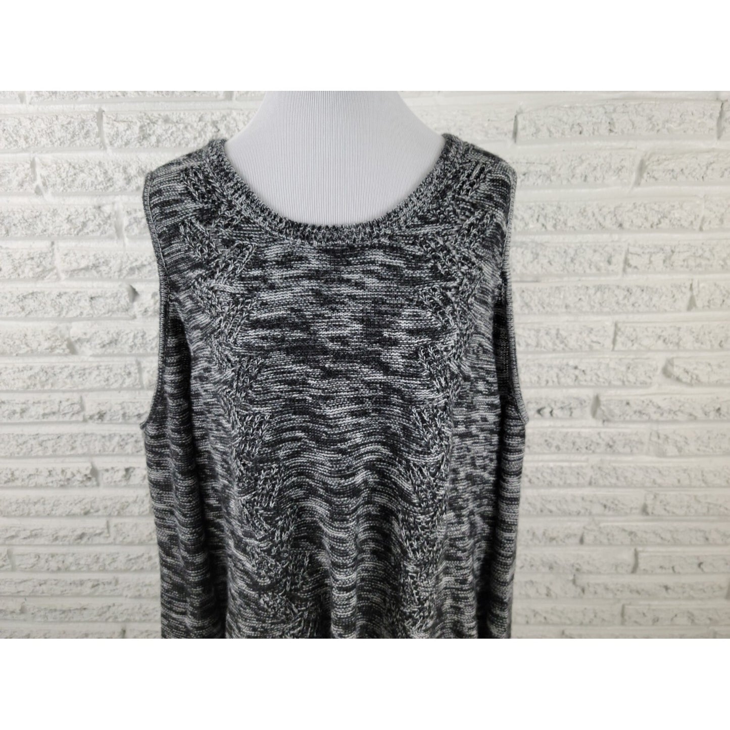 Woman Within Women Sweater 2X Plus Pullover Cold Shoulder Acrylic Black Marled