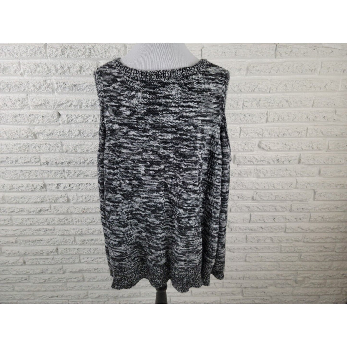 Woman Within Women Sweater 2X Plus Pullover Cold Shoulder Acrylic Black Marled