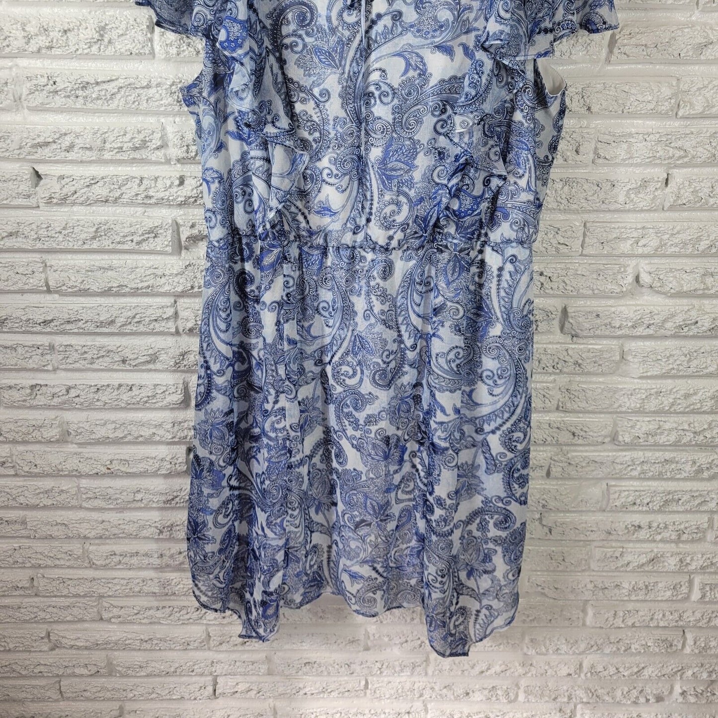 Alyx Women Dress 20W Plus Sheath Flutter Sleeve Blue Paisley Lightweight Keyhole