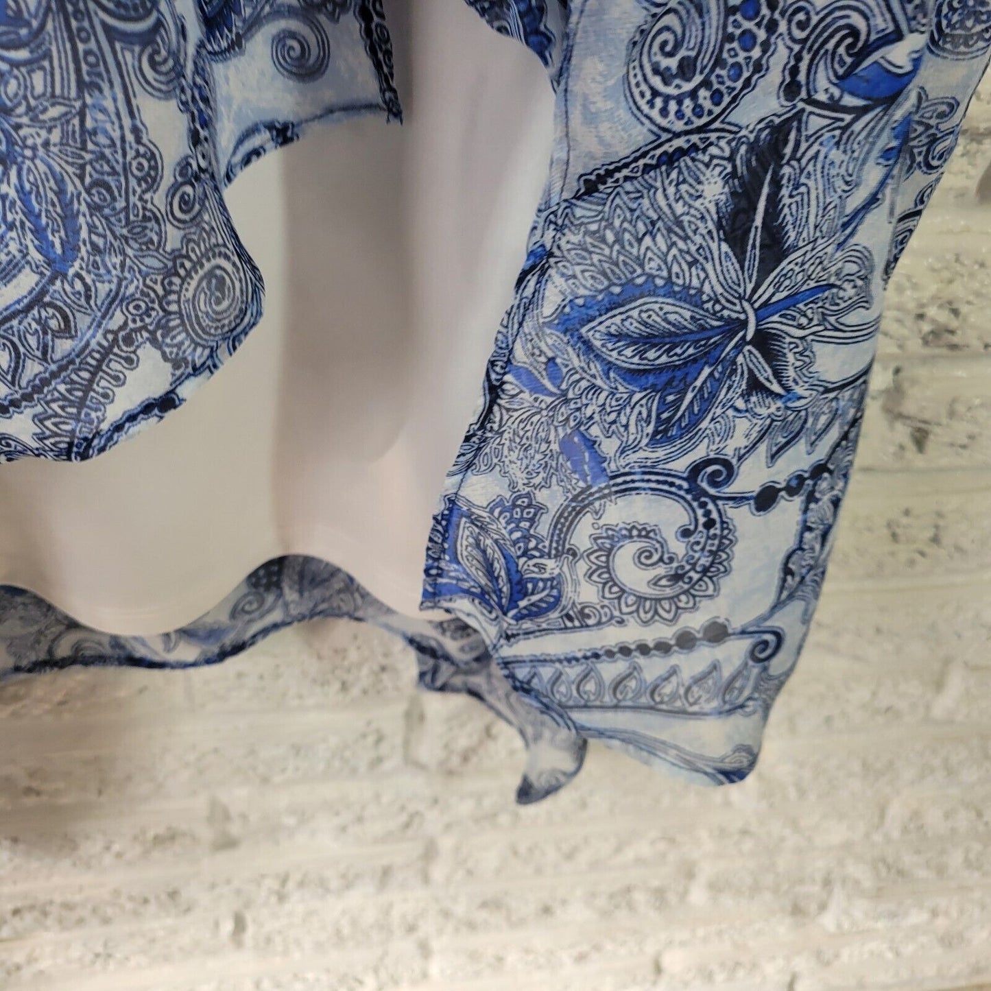 Alyx Women Dress 20W Plus Sheath Flutter Sleeve Blue Paisley Lightweight Keyhole