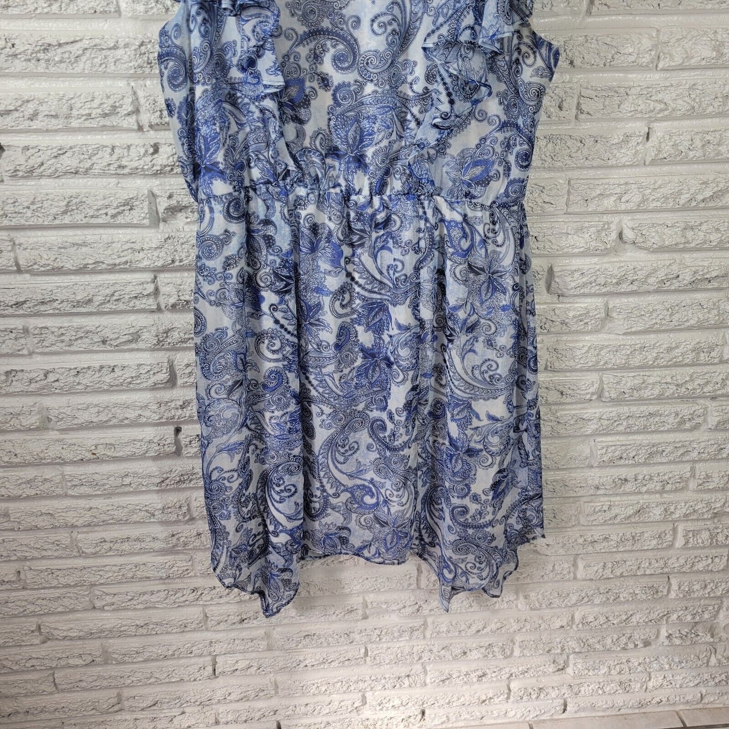 Alyx Women Dress 20W Plus Sheath Flutter Sleeve Blue Paisley Lightweight Keyhole