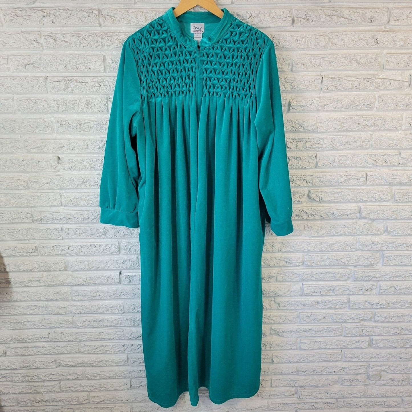 Only Necessities Womens Robe 1X Zip Up Green Velour Cinched Pockets Loungewear