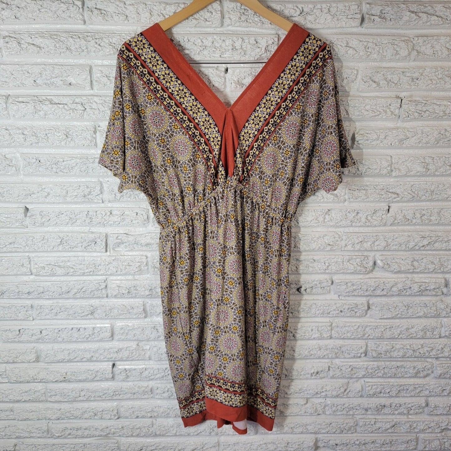 Maurices Womens Dress 2 2X Plus Short Sleeve Mini Sheath Orange Geometric Comfy