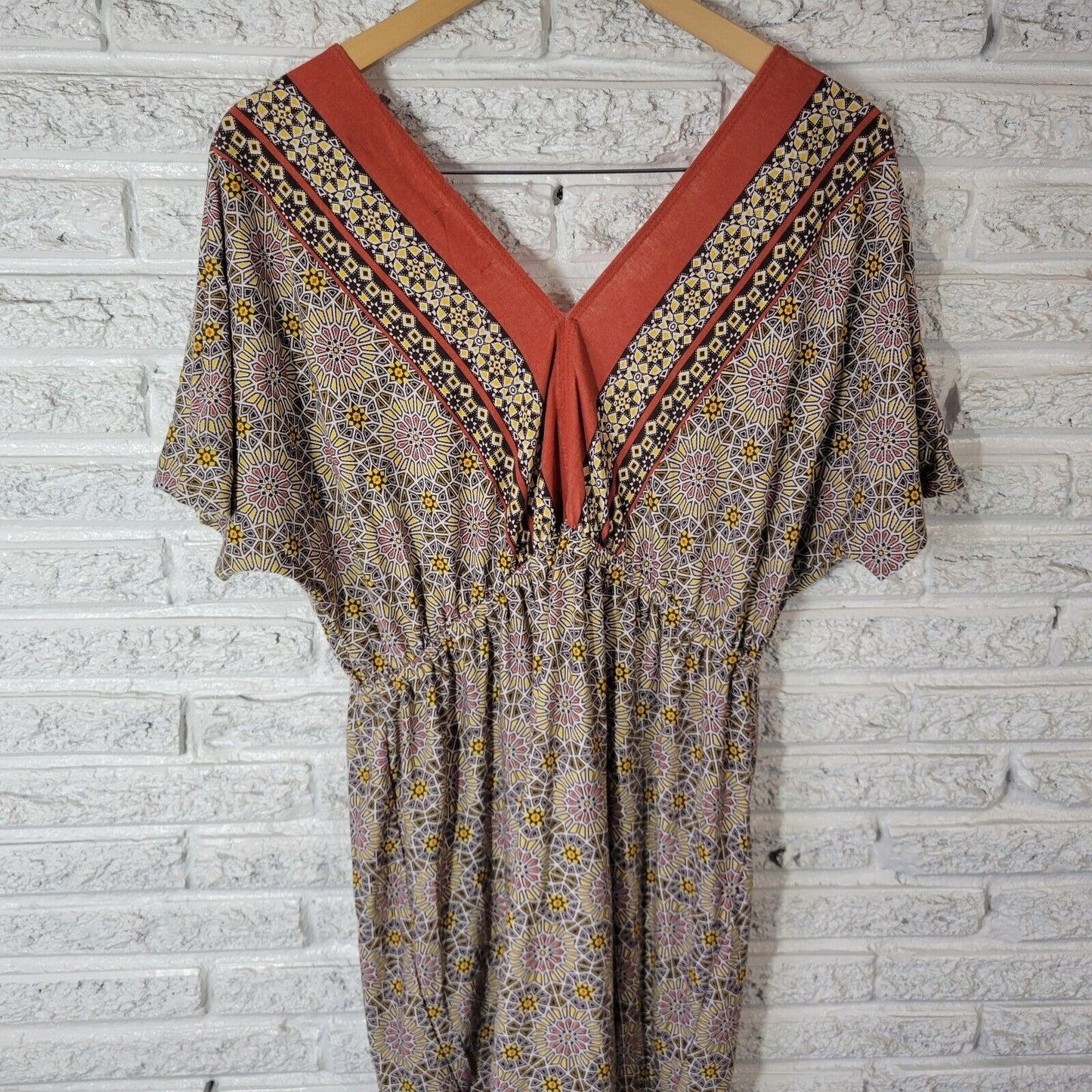 Maurices Womens Dress 2 2X Plus Short Sleeve Mini Sheath Orange Geometric Comfy