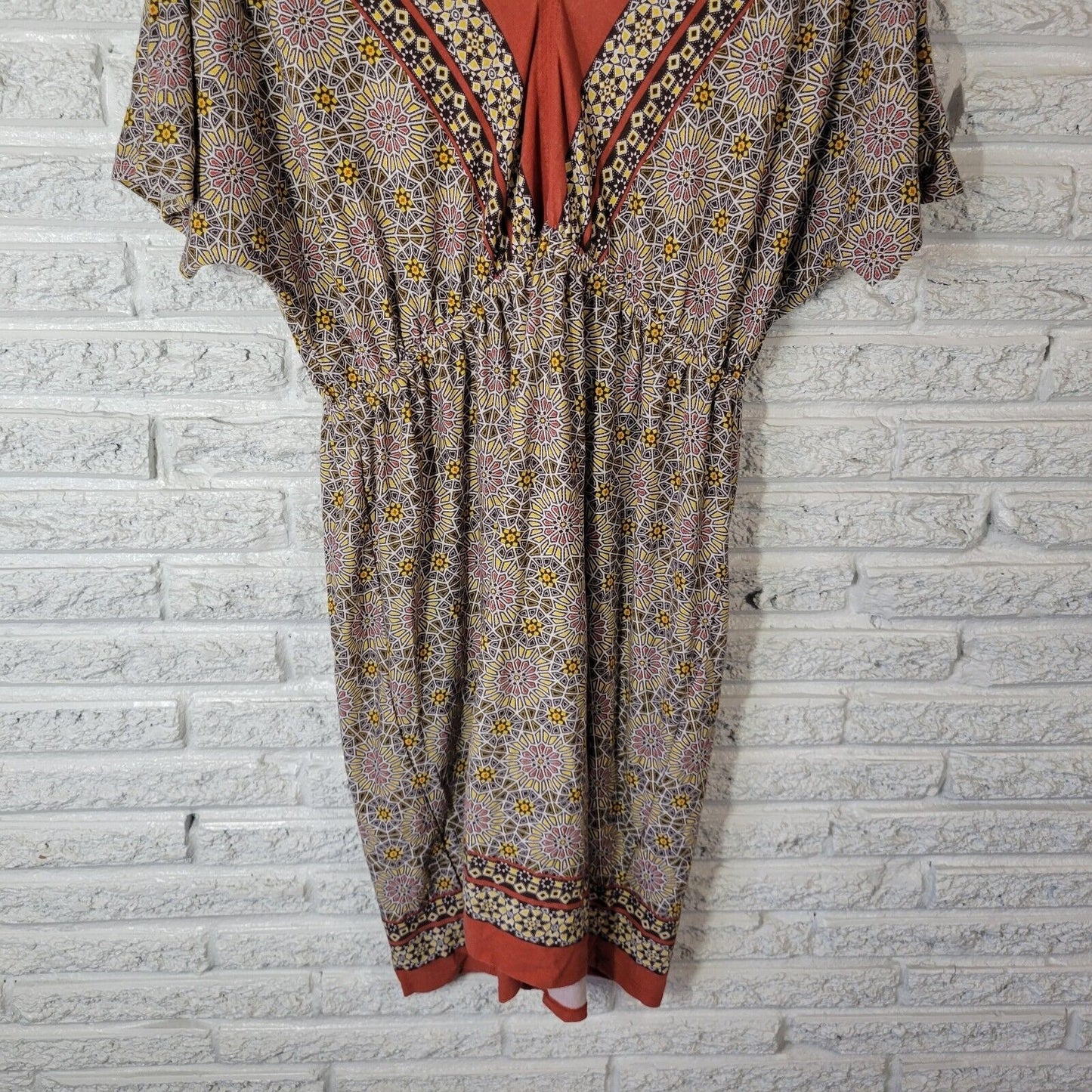 Maurices Womens Dress 2 2X Plus Short Sleeve Mini Sheath Orange Geometric Comfy