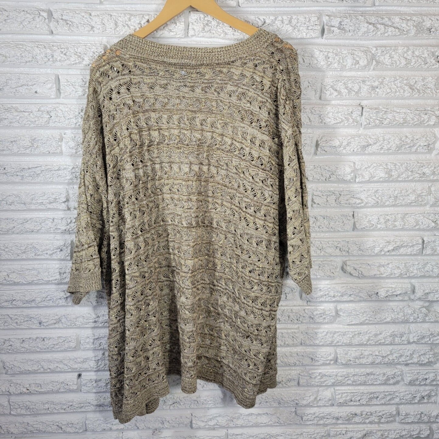 Liz Me Womens Sweater 4X Plus Cardigan Open Gold Tan Metallic Thread Acrylic