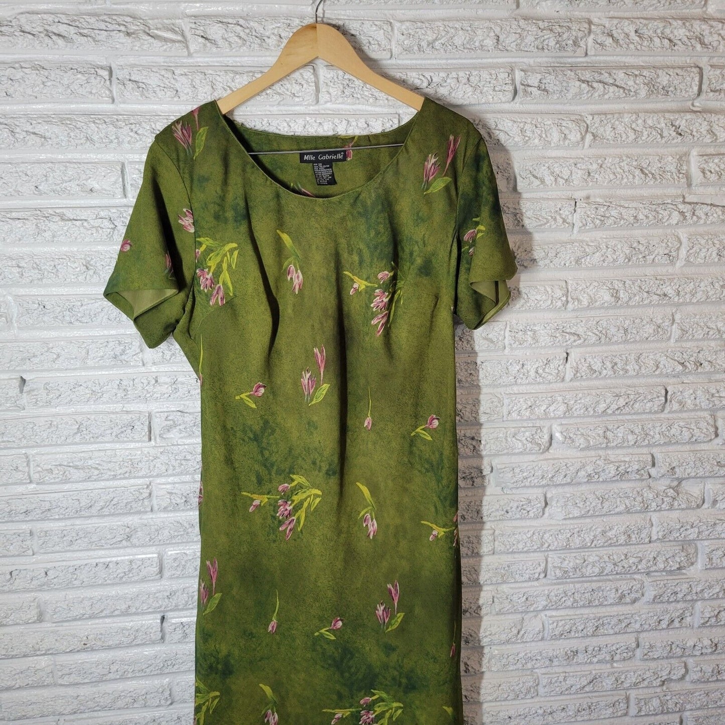 Mlle Gabrielle Womens Dress 20 Short Sleeve Green Floral Polyester Lined Office