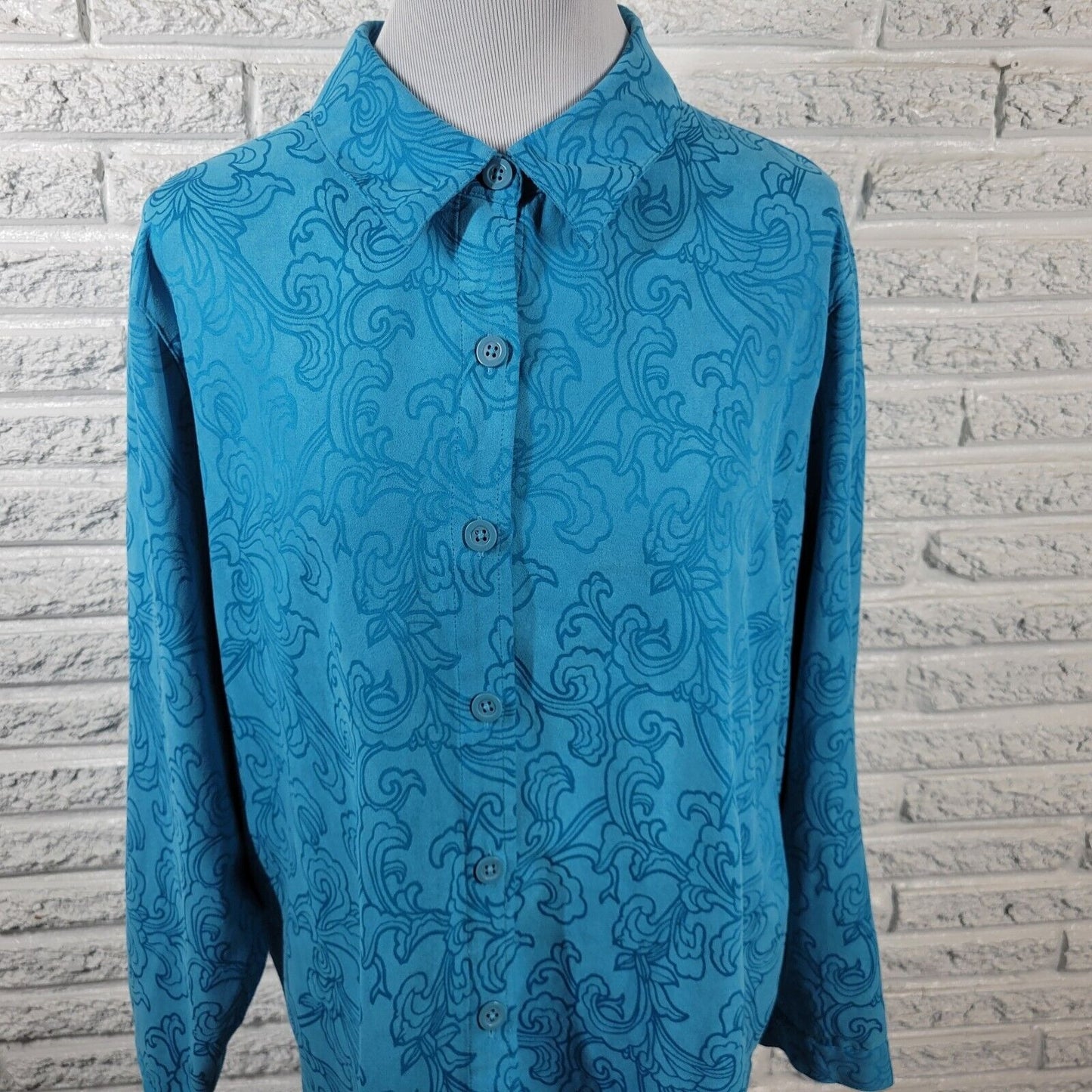 Studio Works Womens Top XL Long Sleeve Blue Abstract Velour Polyester Career
