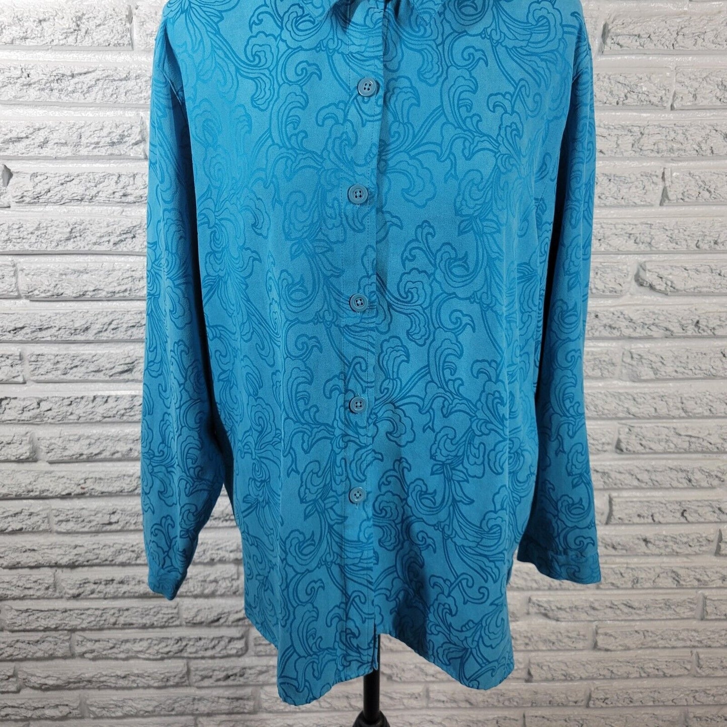 Studio Works Womens Top XL Long Sleeve Blue Abstract Velour Polyester Career