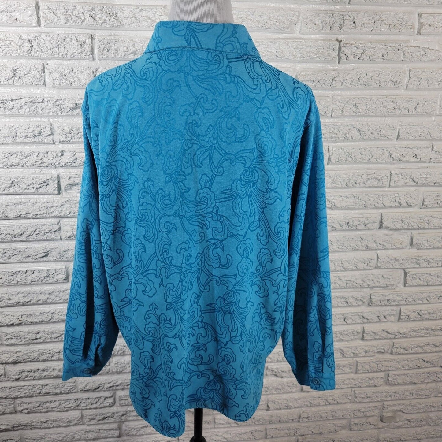 Studio Works Womens Top XL Long Sleeve Blue Abstract Velour Polyester Career