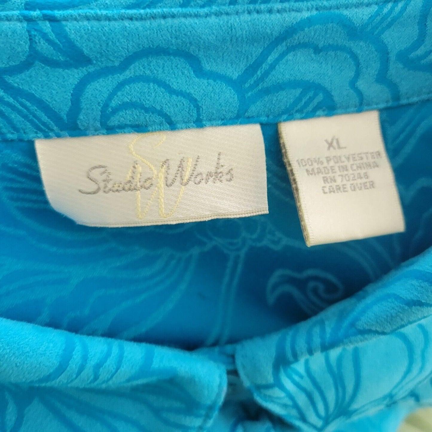 Studio Works Womens Top XL Long Sleeve Blue Abstract Velour Polyester Career