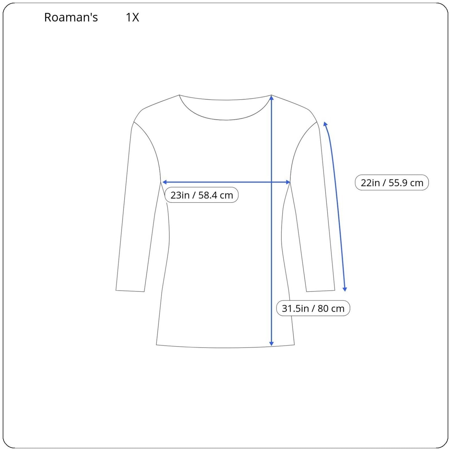 Roamans Womens Top 1X Tee Tunic 3/4 Sleeve Stretchy Cotton Casual Basic