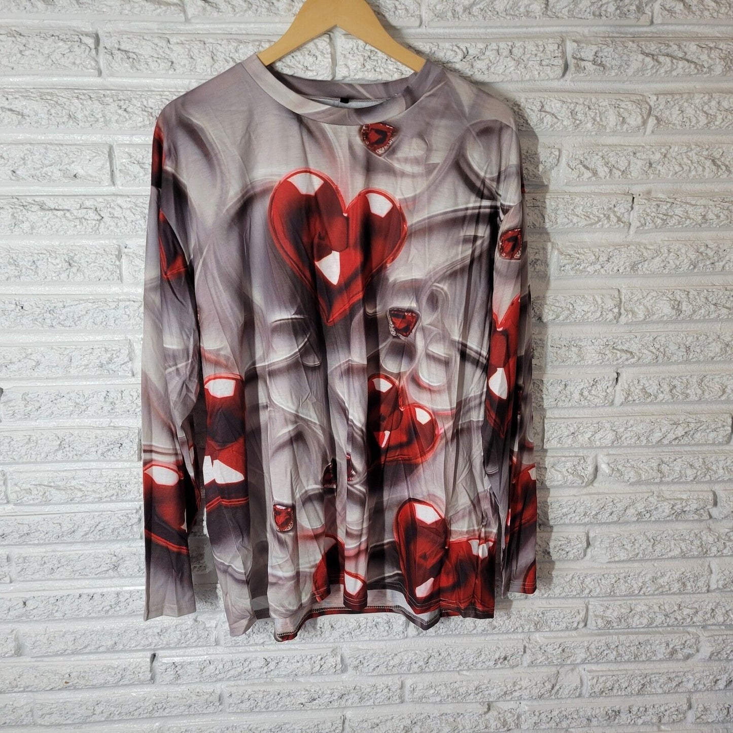 Valentines Day Womens Top 3XL Plus Tunic Lavender Red Hearts Poly Blend Casual