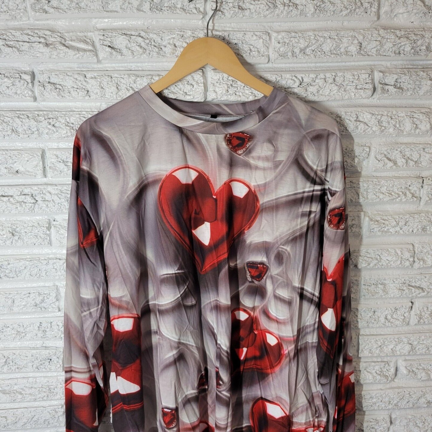 Valentines Day Womens Top 3XL Plus Tunic Lavender Red Hearts Poly Blend Casual