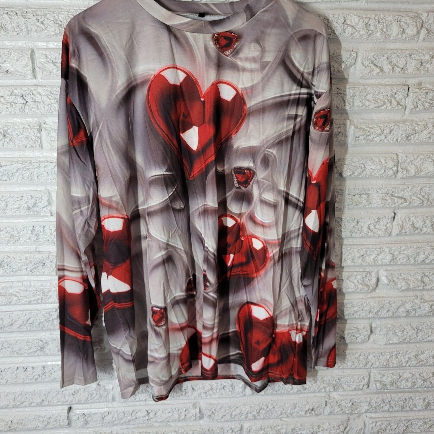 Valentines Day Womens Top 3XL Plus Tunic Lavender Red Hearts Poly Blend Casual