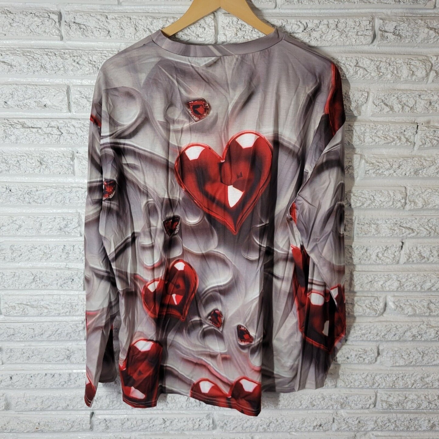 Valentines Day Womens Top 3XL Plus Tunic Lavender Red Hearts Poly Blend Casual