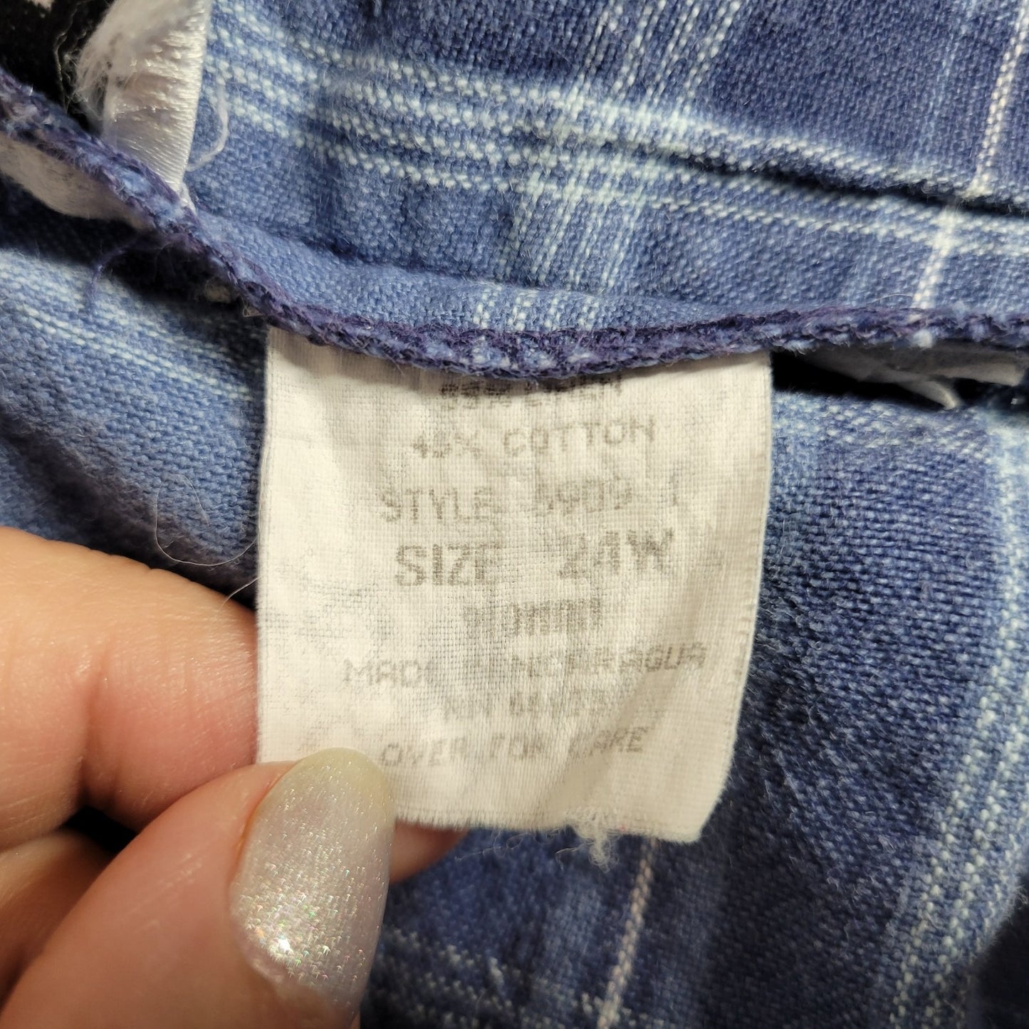 Leslie Fay Womens Short 24W Plus Blue White Plaid Zip Fly Pockets Linen Cotton