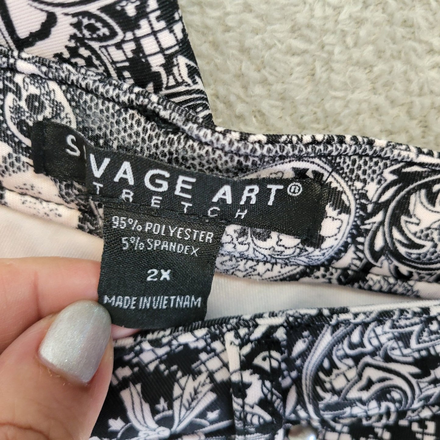 Savage Art Womens Pants 2X Plus Zip Fly Black White Paisley Comfy Lightweight