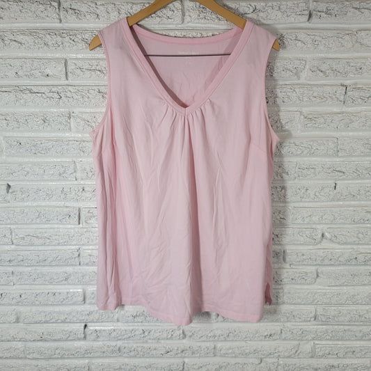 Woman Within Womens Top 1X 22 24 Plus Tank Pink Cotton Lightweight Casual Comfy