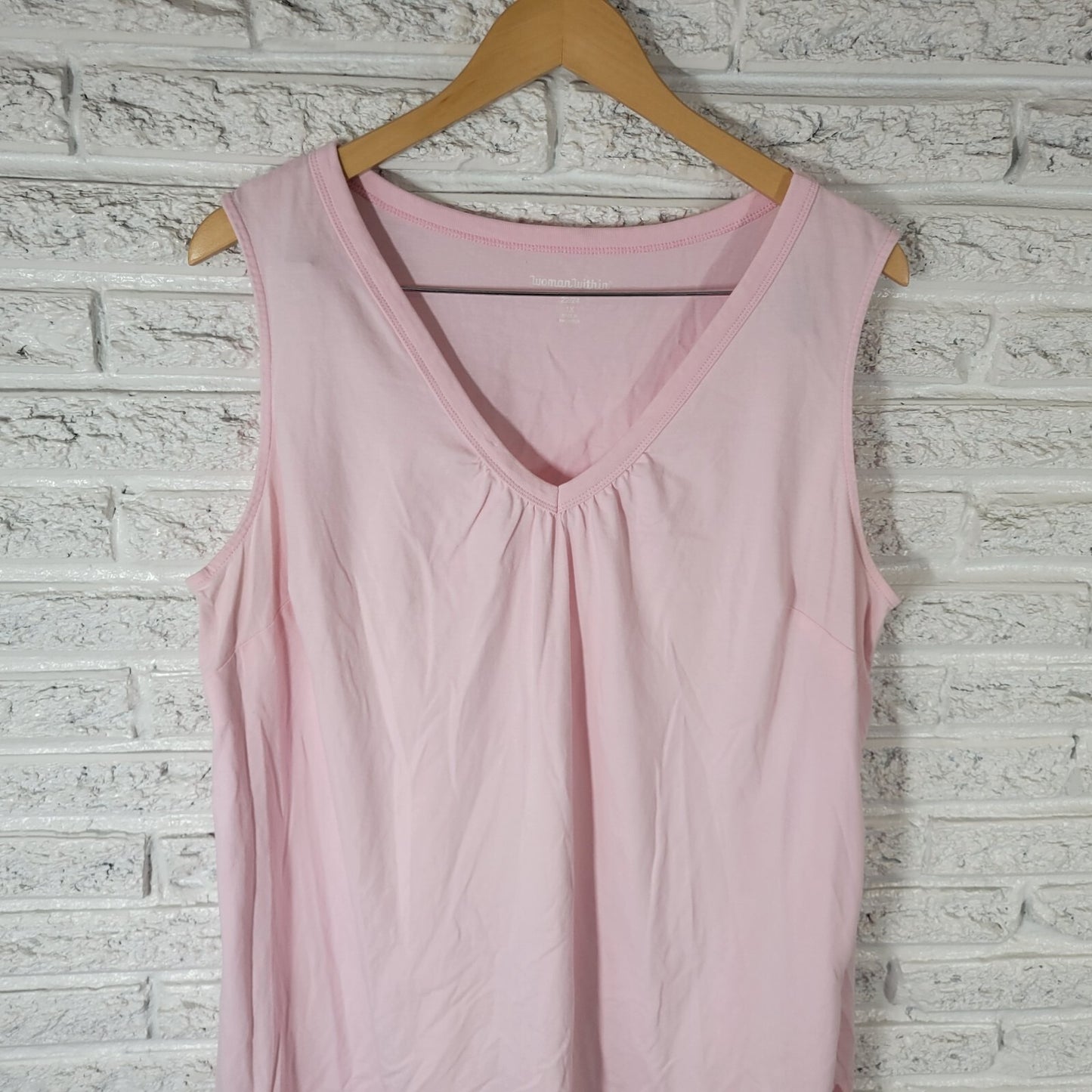 Woman Within Womens Top 1X 22 24 Plus Tank Pink Cotton Lightweight Casual Comfy