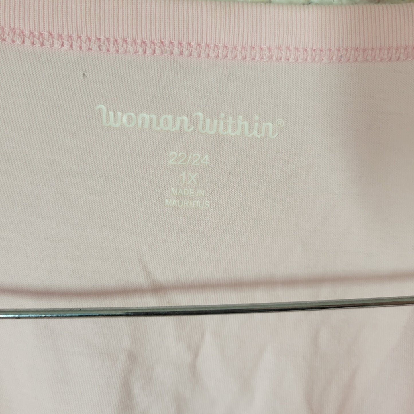 Woman Within Womens Top 1X 22 24 Plus Tank Pink Cotton Lightweight Casual Comfy