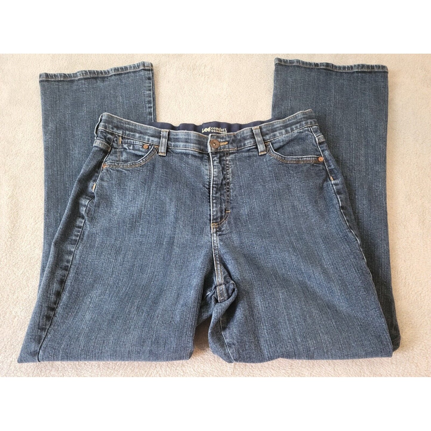 Lee Womens Jeans 18M Straight Leg Dark Blue Denim Elastic Waist Zip Fly Stretchy